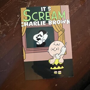 Scream x Charlie Brown Metal Print | Ghostface & Peanuts Mashup Art | 4x6 High-Gloss Plaque with Stand | Funny Horror Crossover