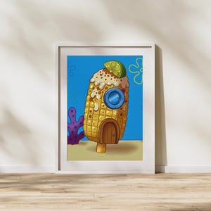 SpongeBob’s House as Elote — Funny Digital Art Print | Surreal Cartoon Mashup | Foodie Wall Decor | Instant Download | Pineapple Who?