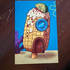 SpongeBob’s House as Elote Metal Print | Surreal Pop Art | 4x6 High-Gloss Plaque with Stand | Funny Cartoon Food Mashup