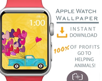 Apple Watch Wallpaper, Apple Watch Face, Vintage Truck & valentine hearts Balloons, Gift for Valentine, Dog Mom Gift, Apple Watch Background