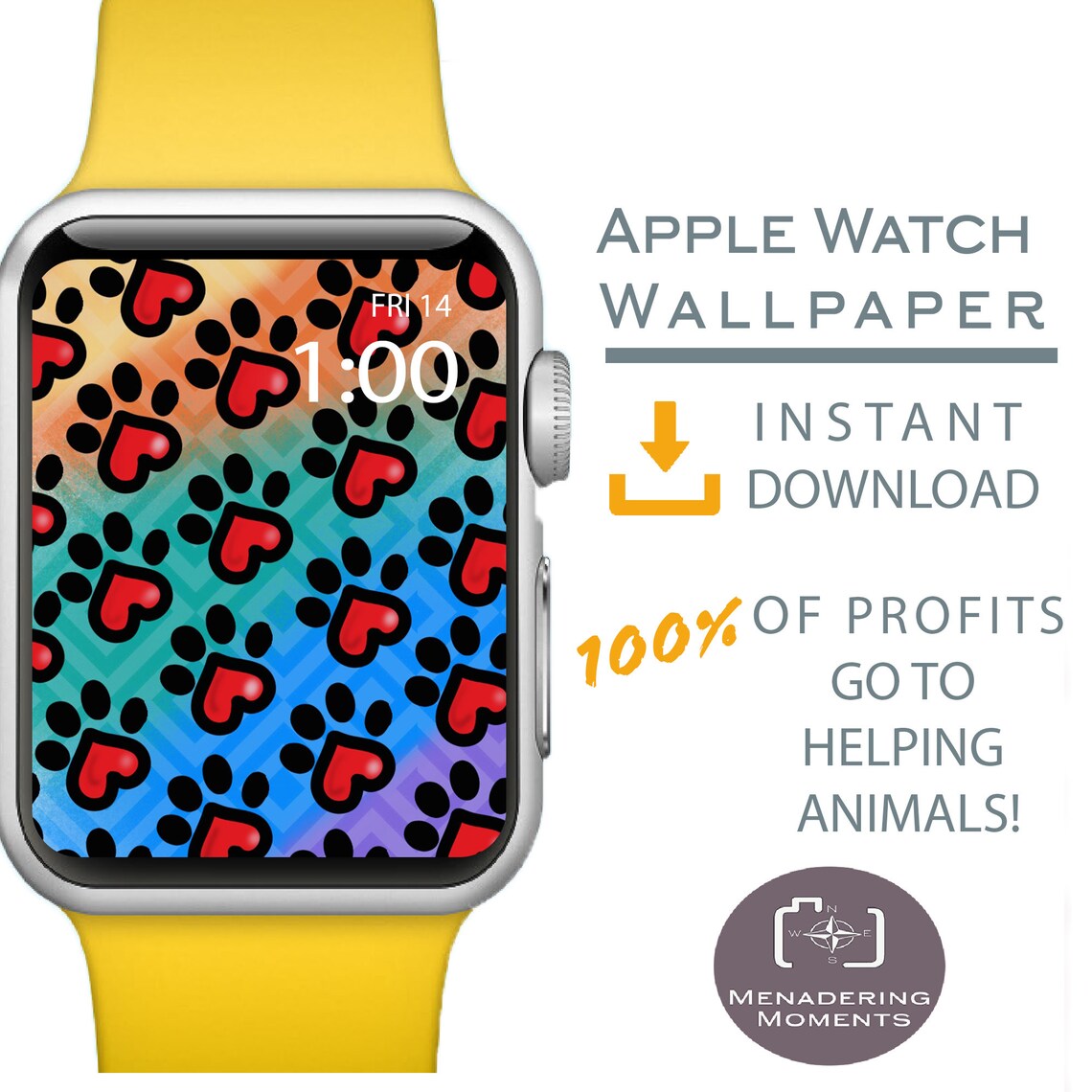 Apple Watch Wallpaper Apple Watch Face Rainbow Paw Print Etsy