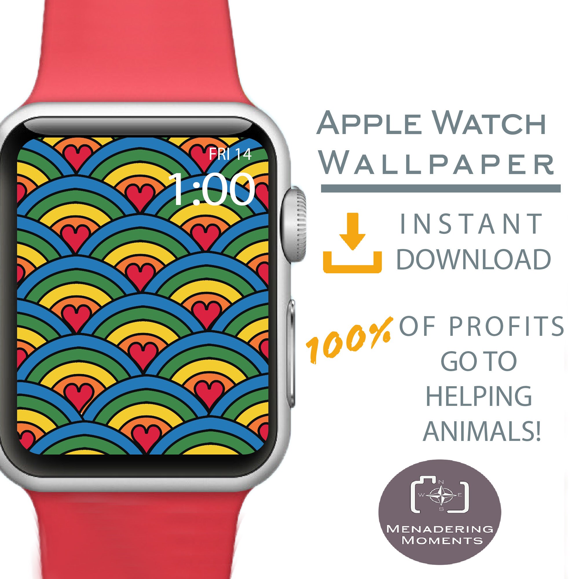 Apple Watch Wallpaper, Rainbow heart Apple Watch Face, Apple Watch Face Cover, Cover for Apple Watch, Dog Mom Gift, Dog Apparel, Camping art
