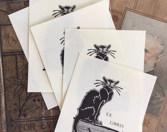 Le Chat Noir Ex Libris Bookplate, Set of 5, Vintage Woodcut Image, Made in Barcelona