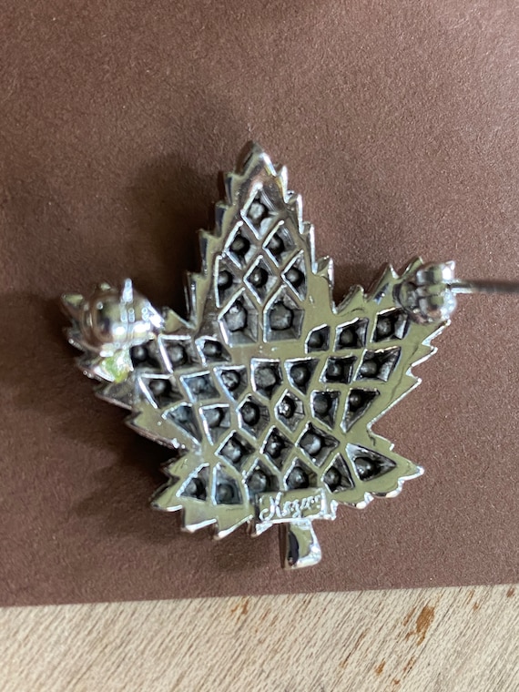 Signed Keyes Maple Leaf Rhinestone Brooch, Vintag… - image 9