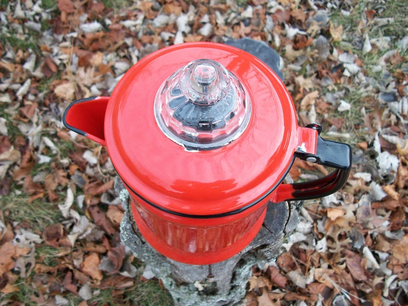 Vintage Fire King Red Enamelware Coffee Percolator Rustic Etsy