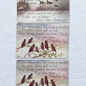 Antieke ansichtkaarten voor het gelukkige nieuwjaar, gebruikt, kortstondige periode, jaren 1910, junkjournaling, papierkunst