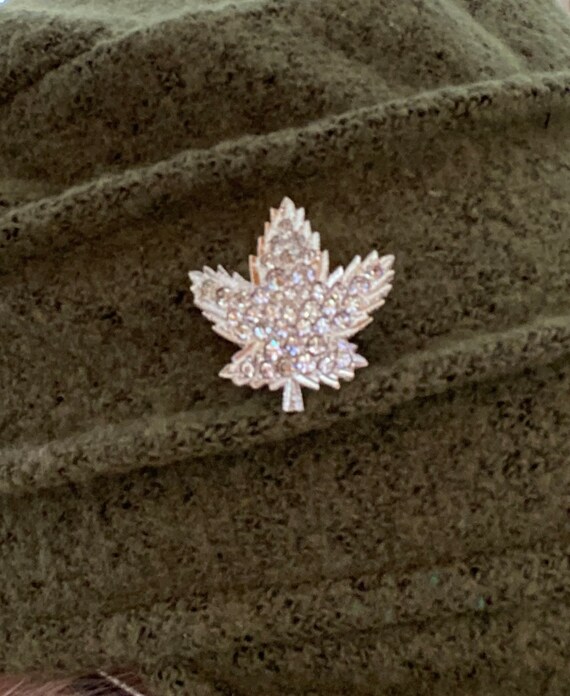 Signed Keyes Maple Leaf Rhinestone Brooch, Vintag… - image 1