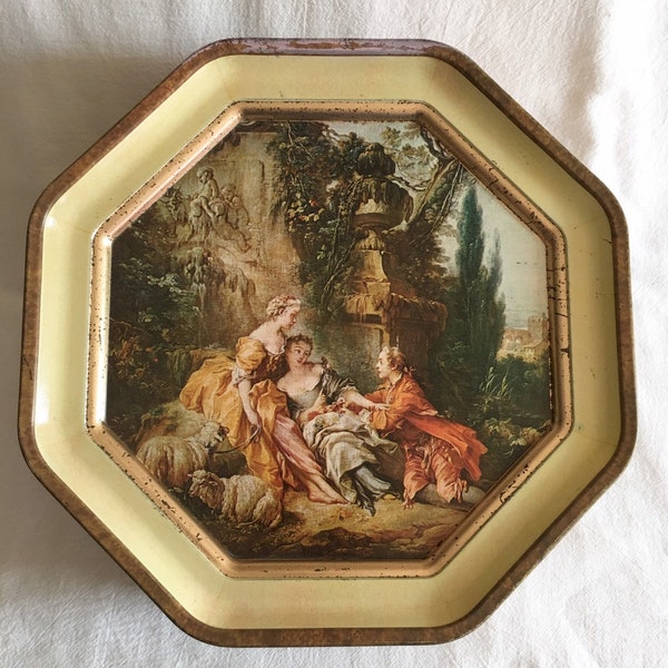Large Octagon Biscuit Tin, Francoise Boucher Paintings, Vintage, Sunshine Biscuits