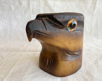 Carved Eagle Head Match Holder, Striker, Wood, Vintage