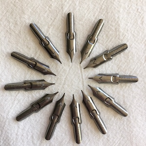 Dozen Dip Pen Nibs, Corinthian Stub Pen, No. 4, Prince’s No. 4, Vintage 1930s, 12 pieces