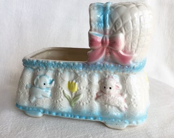 Nursery Planter, Vintage Nancy Pew Ceramic Bassinet Planter