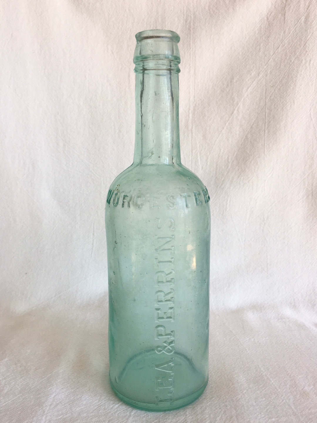 1920s Lea & Perrins Worcestershire Sauce Glass Bottle, Vintage Green