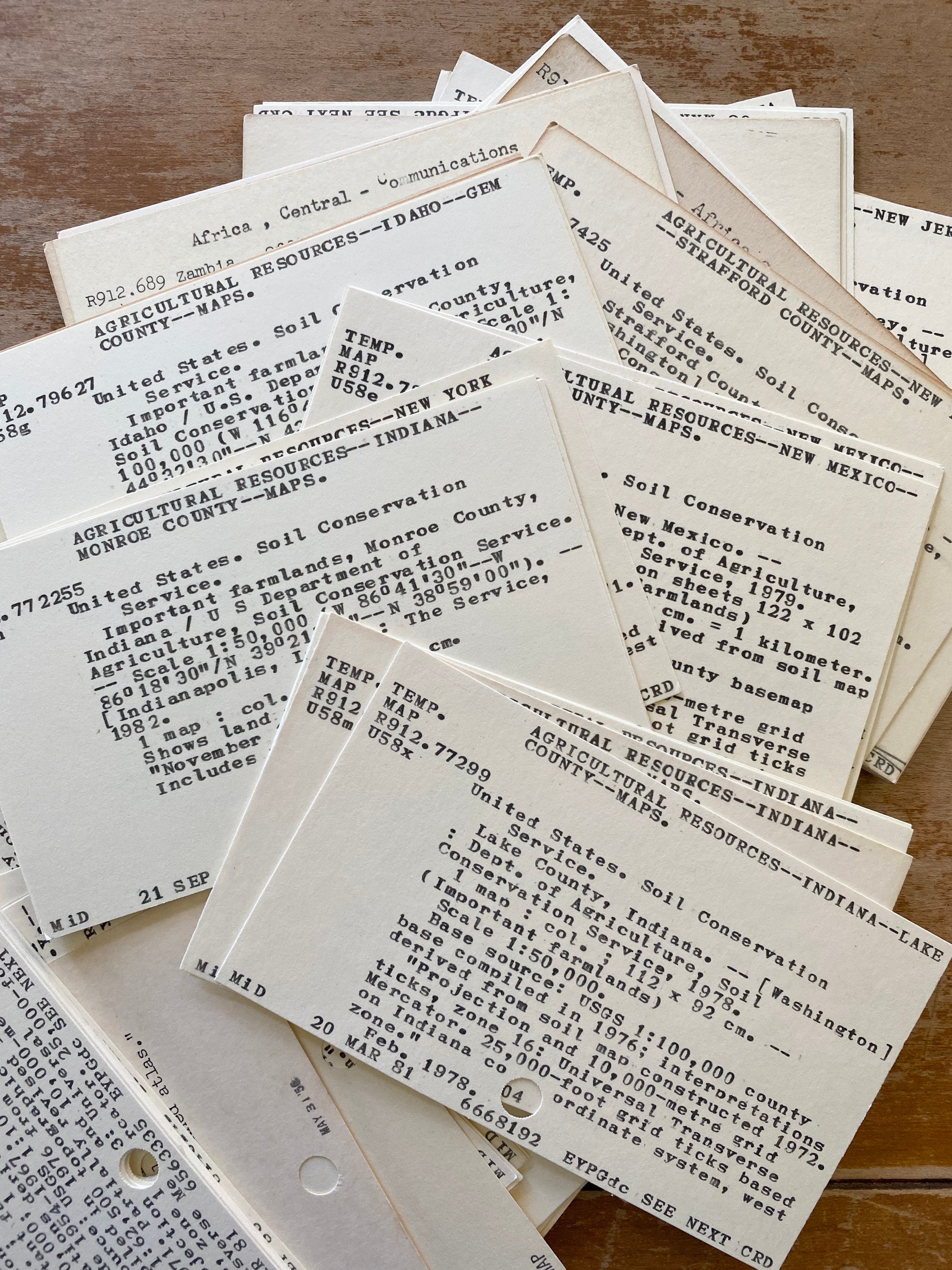 4 Library Card Catalog Cards Map Theme Agriculture Vintage Etsy