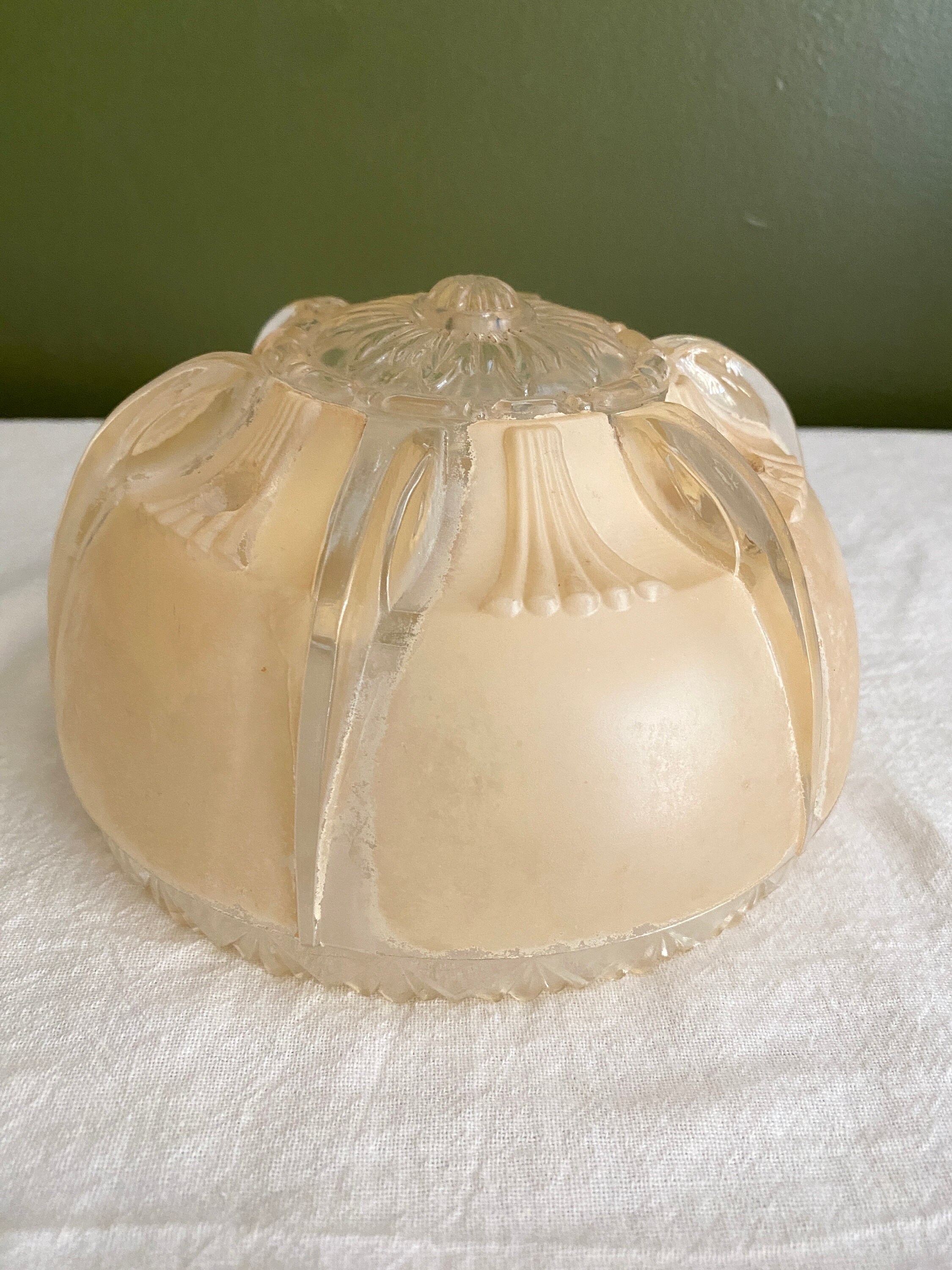 1930’s Art Deco Cream Glass Light Cover, Ceiling Mount, Vintage