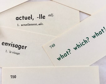 20 cartes-éclair de vocabulaire français, années 60, cartes françaises du milieu du siècle, sélection aléatoire, journal indésirable, scrapbooking, travaux manuels