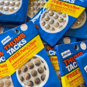 1983 Thumb Tacks, AmTac, NOS, Unopened Package of 40, Gold or Silver Color, Vintage