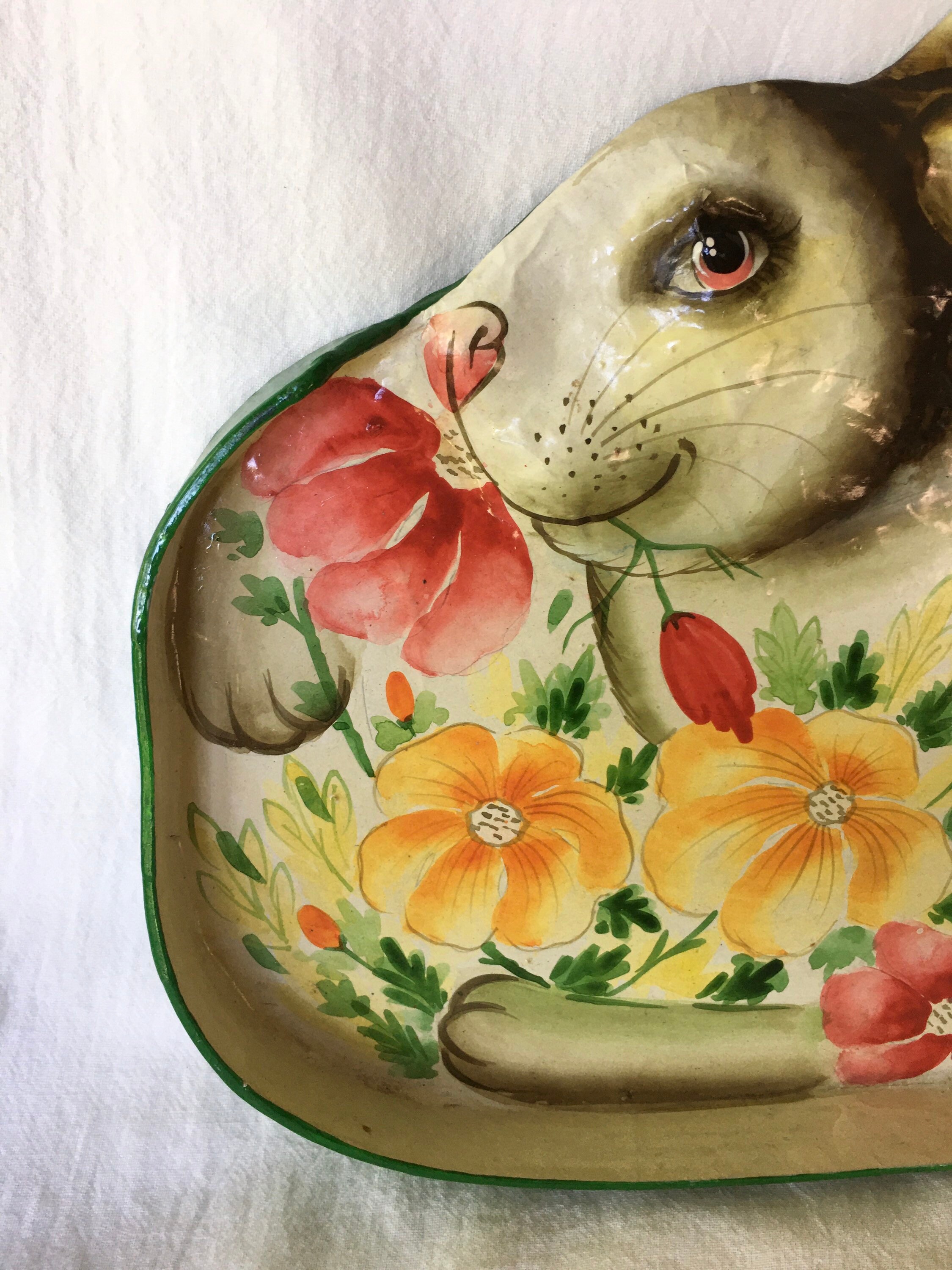 Vintage Papiermâché Rabbit Tray Wall Decor Hand Painted Etsy