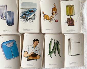 1970s Picture Cards, Vocabulary Cards, Vintage, Set of 5, Random Selection, Ephemera, Junk Journal