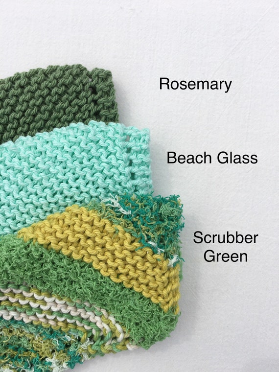 100% Cotton Handmade Knitted Dishcloth, Washcloth or Dishrag in Rosemary,  Beach Glass, or Scrubber Green Farmhouse Style Hand Washing 