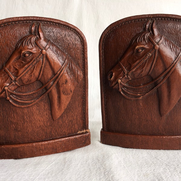 Equestrian Horse Head Book Ends, Resin, Vintage, Western Decor, Syroco Ware