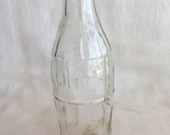 Clear Coca Cola Hobble Skirt Soda Pop Glass Bottle, Vintage Beverage Bottle, 10 Ounces, Metal Ring