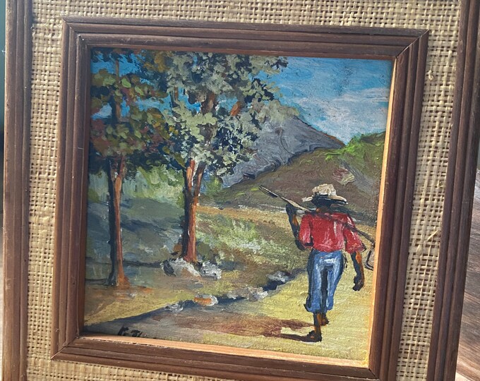 G Dupuy POC Painting, Vintage, Man Walking With Net or Bindle, Vintage