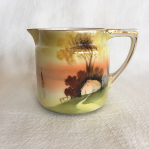 Nippon Creamer, Morimura, Handpainted, 1910s, Antique, Cottage on Water Scene