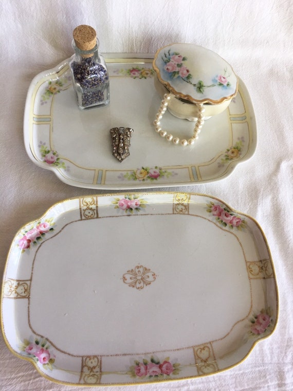 Nippon Vanity Trays Set Of 2 Hand Painted Dresser Tray Etsy