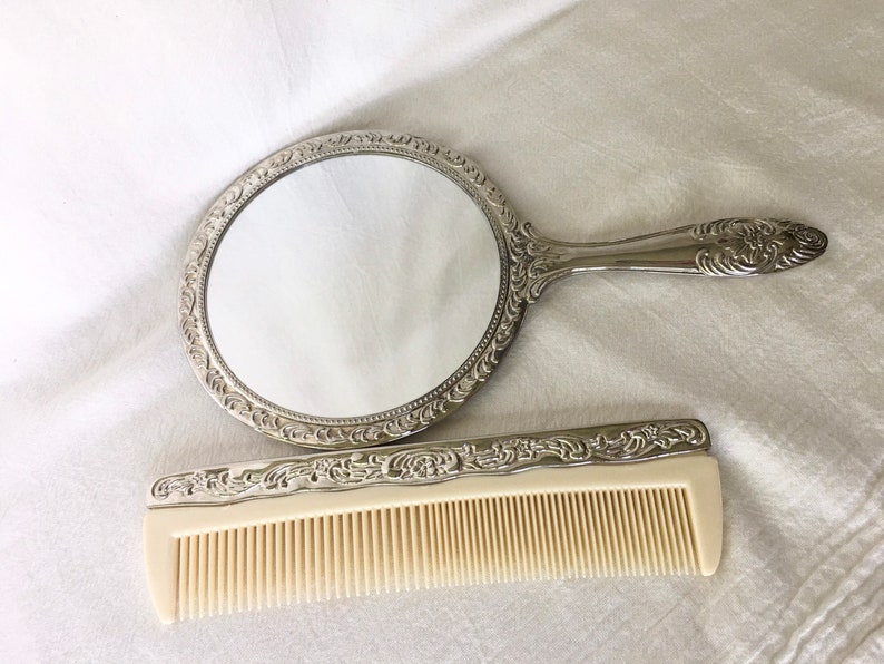 Vintage Silver Plated Vanity Hand Mirror and Comb Set Vanity Etsy