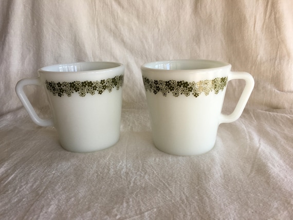 Pyrex Coffee Cups, Set of 2, Spring Blossom, Milk Glass Cups