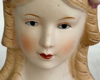 Vintage Shackman Bisque Doll Head, Blonde Girl Doll Head, 19th Century Style