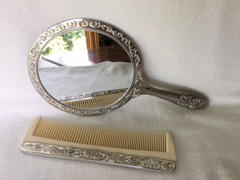 Vintage Silver Plated Vanity Hand Mirror and Comb Set Vanity Etsy