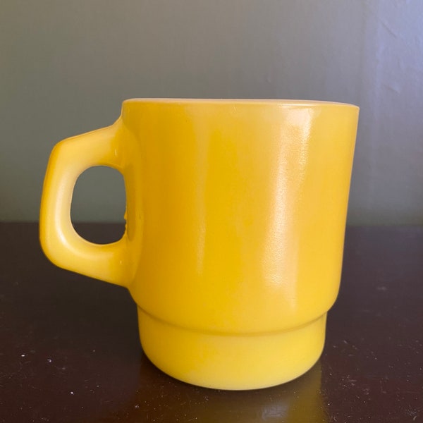 Anchor Hocking Yellow Stackable Coffee Mug, Milk Glass, Vintage, 1980s