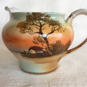 Noritake Creamer, Morimura, Handpainted, 1940s, Cottage on Water Scene