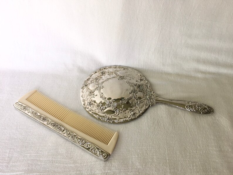 Vintage Silver Plated Vanity Hand Mirror and Comb Set Vanity Etsy