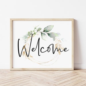 Welcome, Wall Art, PRINTABLE, Farmhouse Decor, Home Decor, Home Office, Kitchen Decor, Print, Wreath, Living Room Decor, Welcome Sign