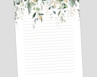 Printable Botanical Stationery Set – Elegant Floral Writing Paper, Lined and Unlined Letter Pages for Journaling