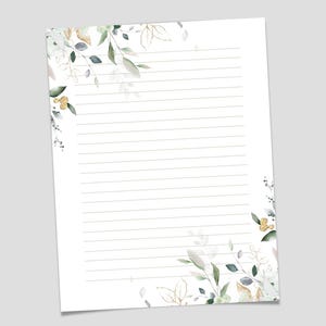 Printable Botanical Stationery Set – Elegant Floral Writing Paper, Lined and Unlined Letter Pages for Journaling