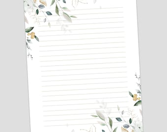 Printable Botanical Stationery Set – Elegant Floral Writing Paper, Lined and Unlined Letter Pages for Journaling