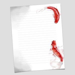 Koi Fish Printable Writing Paper, PRINTABLE Stationery, Pretty Printable Stationary, Letter Writing Paper, Writing Set, Notepaper, Penpal