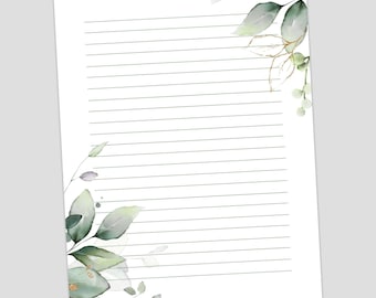 Printable Botanical Stationery Set – Elegant Floral Writing Paper, Lined and Unlined Letter Pages for Journaling