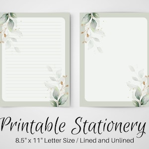 Notas para impressão, papel para escrever cartas botânicas, 8,5 x 11, página de diário sem forro, estacionário forrado, conjunto de escrita, papel para cartas, amigo por correspondência
