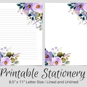 PRINTABLE Stationary, PRINTABLE Stationery,  Printable Writing Paper, Purple Floral Letter Writing Paper, Writing Set, Notepaper, Penpal