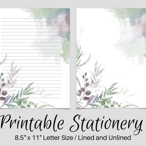 PRINTABLE Stationery Lined Notes, Botanical Letter Writing Paper, Unlined Journal Page, Floral Writing Set, Flower Notepaper Sheets, Penpal