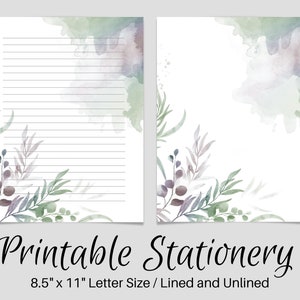 Notas forradas de papelaria para impressão, papel para escrever cartas botânicas, página de diário sem forro, conjunto de escrita floral, folhas de papel para cartas de flores, amigo por correspondência