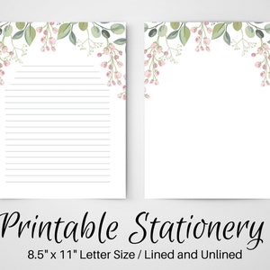 Notas IMPRIMIBLES, Papel para escribir cartas florales, 8.5x11, Página de diario sin líneas, Papelería forrada, Juego de escritura, Papel de notas, Amigo por correspondencia