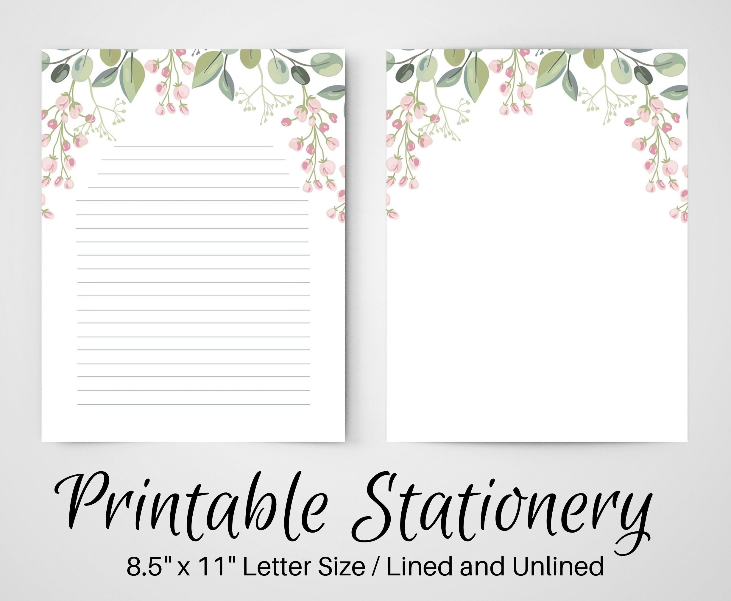 PRINTABLE Notes, Floral Letter Writing Paper, 8.5x11, Unlined Journal ...