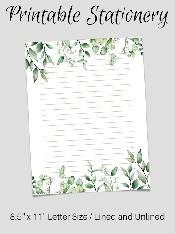 PRINTABLE Stationary, Botanical PRINTABLE Stationery, Printable Writing Paper, Leaf Letter Writing Paper, Writing Set, Notepaper, Penpal