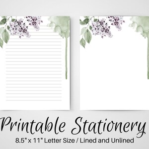 Notas IMPRIMIBLES, Papel de escritura de cartas florales lilas, Juego de escritura de cartas, 8.5x11, Página de diario sin líneas, Papelería forrada, Papel de notas, Amigo por correspondencia
