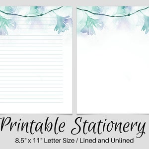 Notas para impressão, papel para escrever cartas botânicas, 8,5 x 11, página de diário sem forro, papelaria forrado, conjunto de escrita, papel para cartas, amigo por correspondência